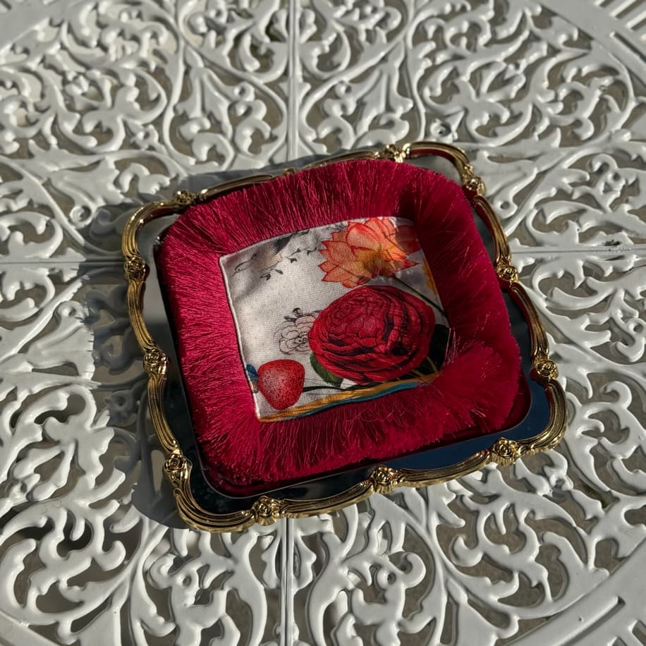 Bordo Püsküllü Çiçekli Peçete